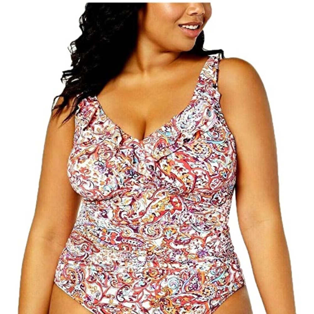 Ralph Lauren Paisley Ruffle  Ruched Tummy Control